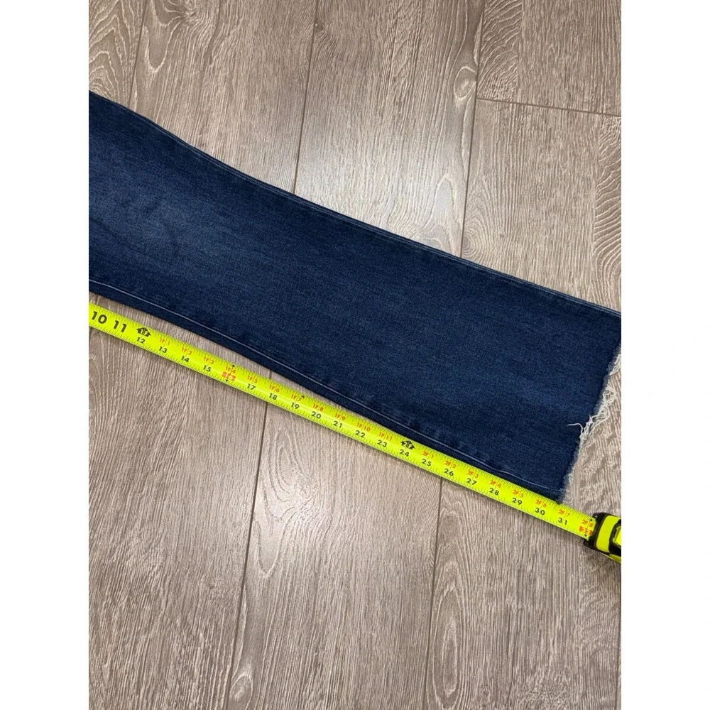 Paige High Rise Laurel Canyon Size 29 Flare Jeans Dark Wash Raw Hem - Picture 6 of 8
